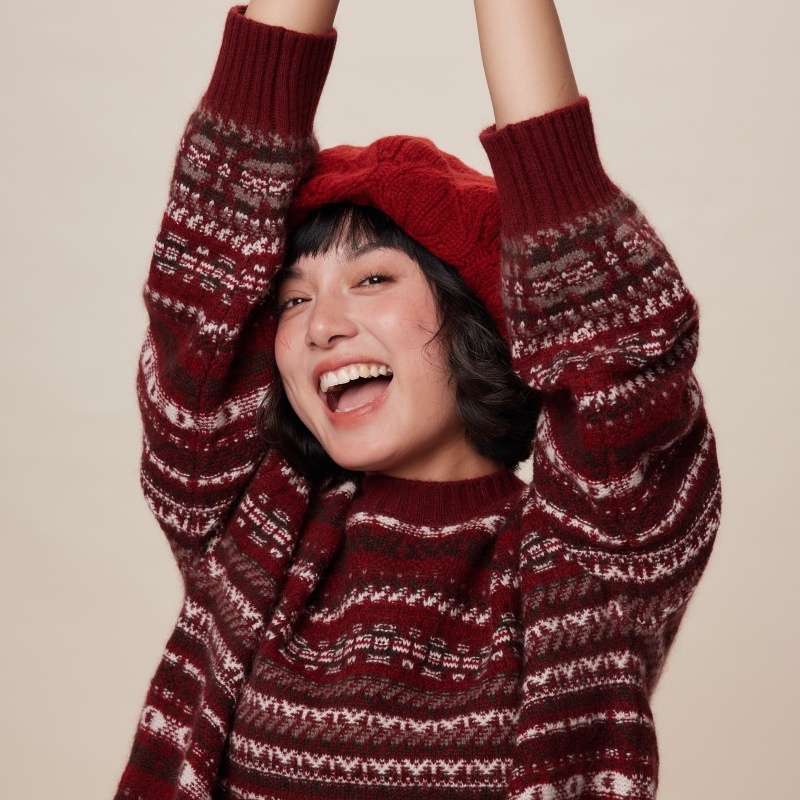 秋冬復古全羊毛毛線貝雷帽