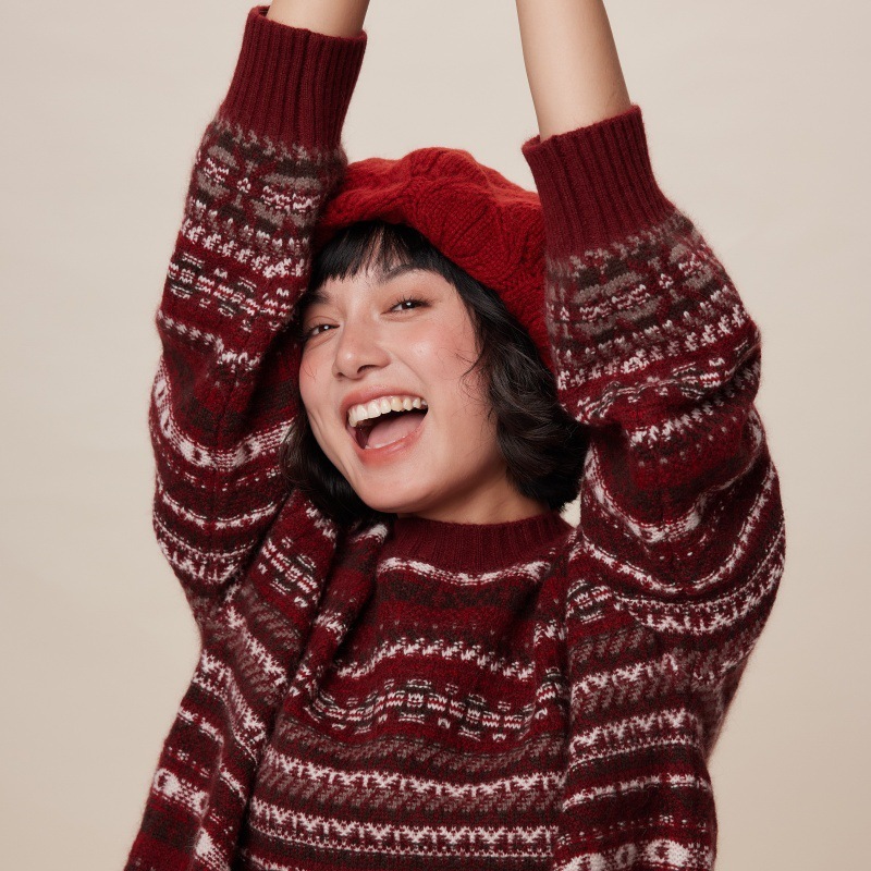 秋冬復古全羊毛毛線貝雷帽