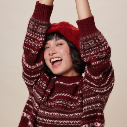 秋冬復古全羊毛毛線貝雷帽