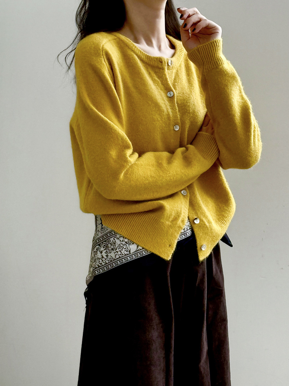 女士秋冬韓系多色圓領針織開衫