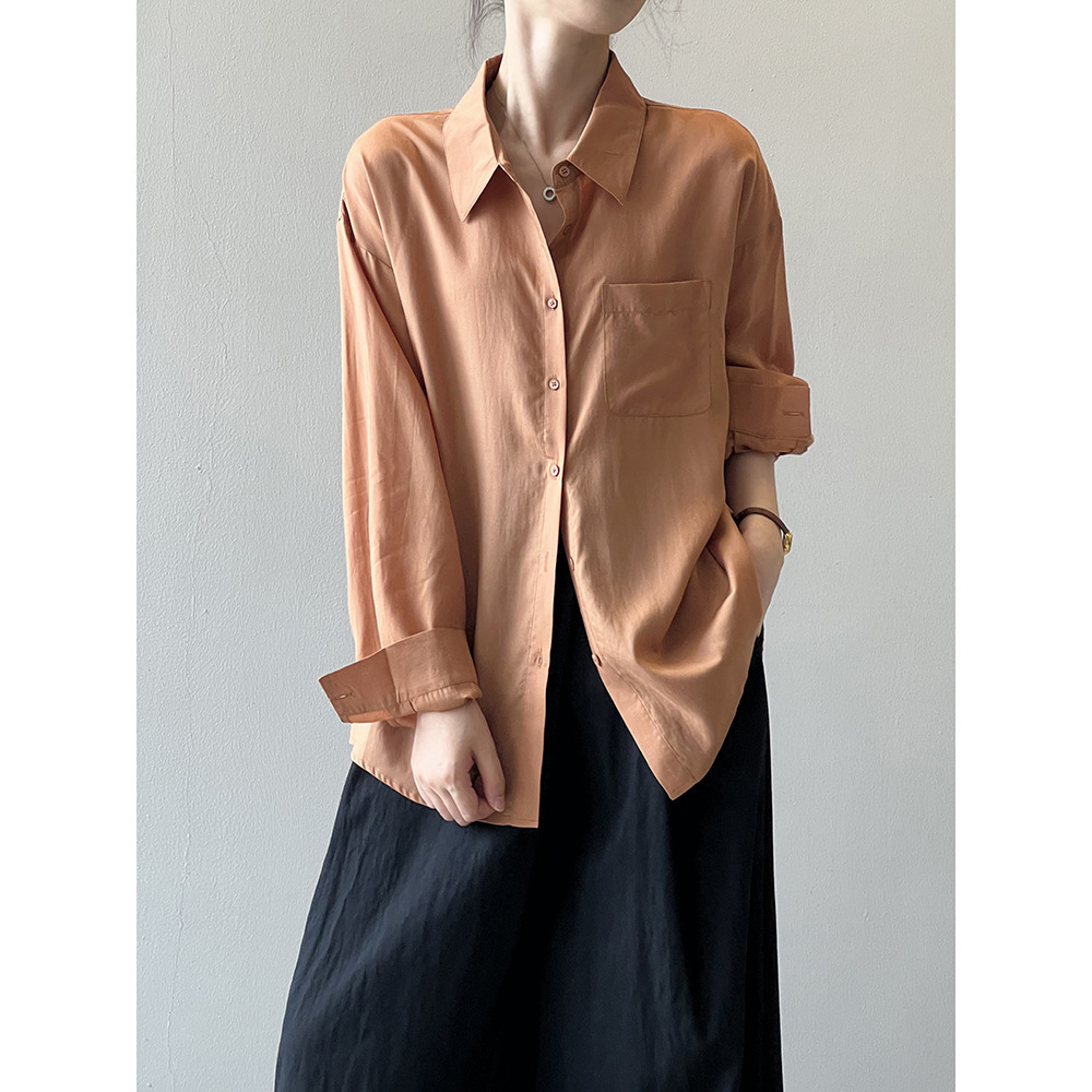 女士天絲純色長袖襯衫