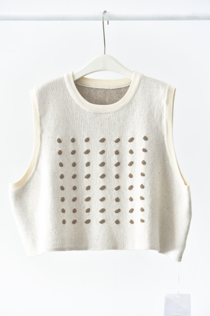 女士秋冬日式波點針織套頭馬甲