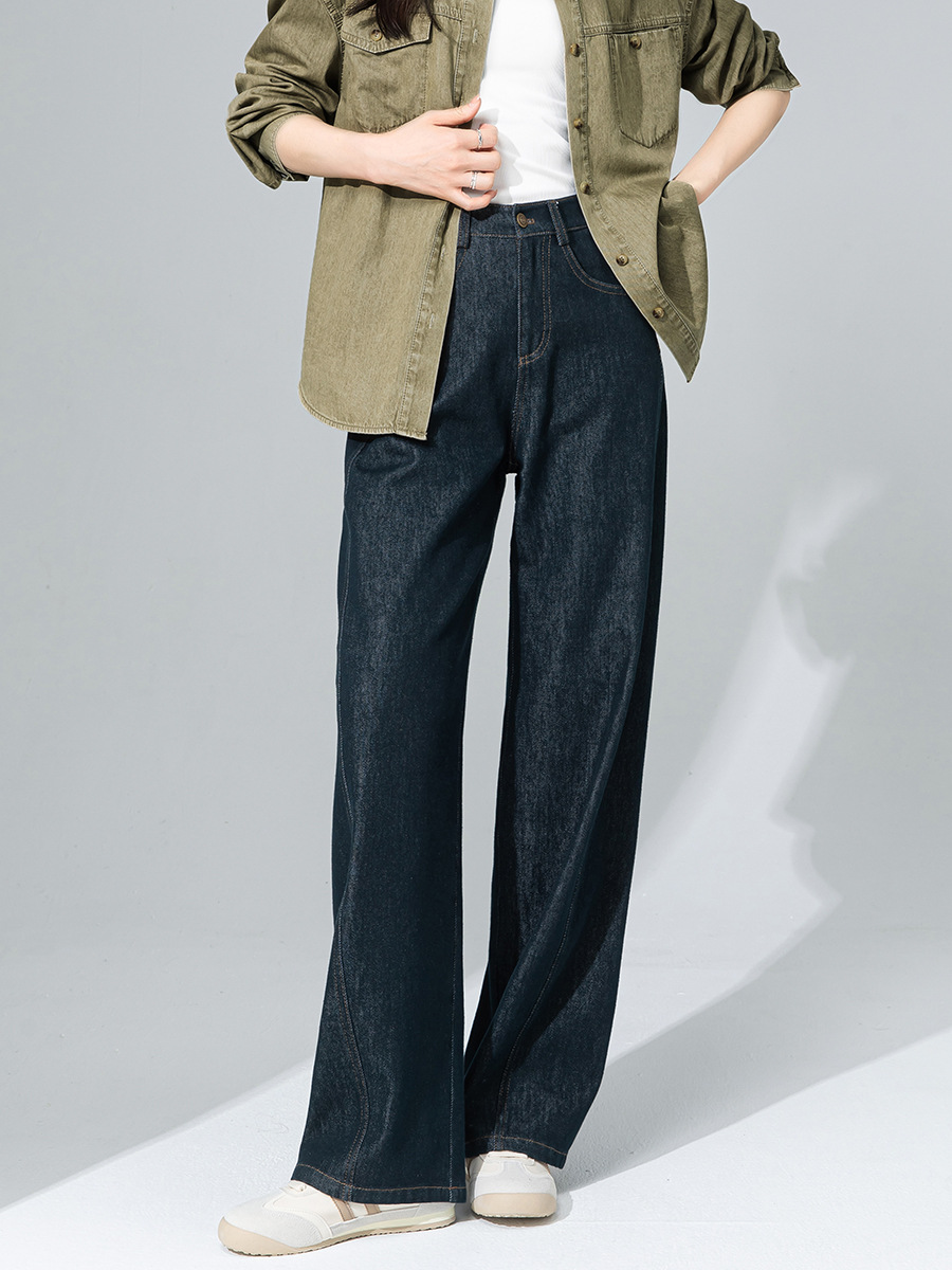 女士春秋垂感彎刀廓形牛仔褲