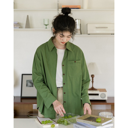 女士春季日系工裝長袖襯衫