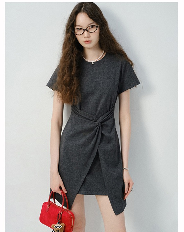 女夏不規則裙擺T恤短款裙子