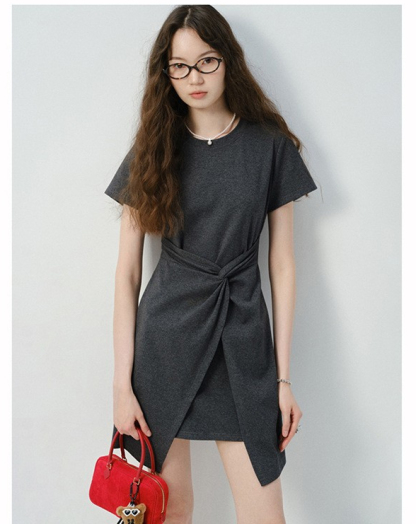 女夏不規則裙擺T恤短款裙子