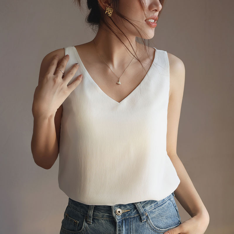 女夏外穿V領帶胸墊無袖吊帶背心