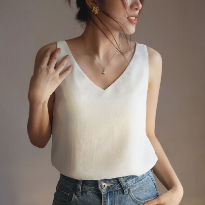 女夏外穿V領帶胸墊無袖吊帶背心