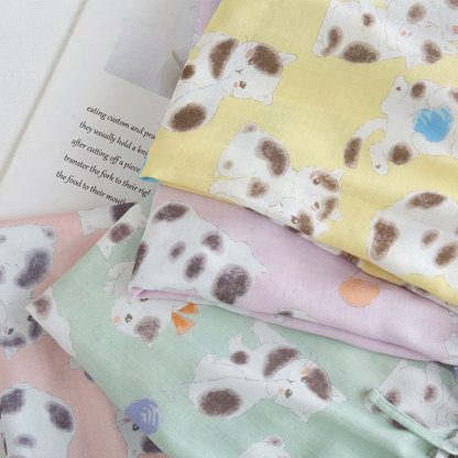 女士竹棉紗萌貓印花短袖短褲睡衣套裝