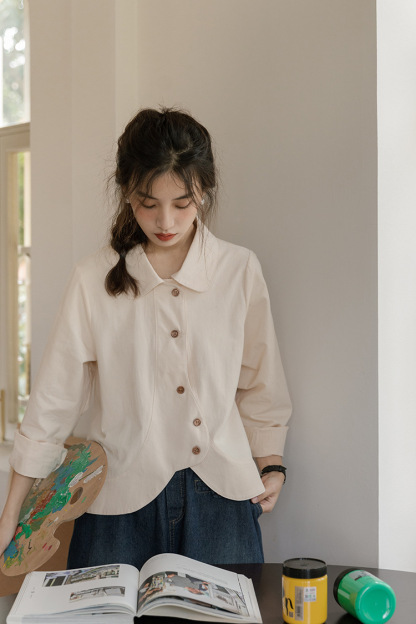 女士秋冬寬鬆純棉磨毛長袖襯衫