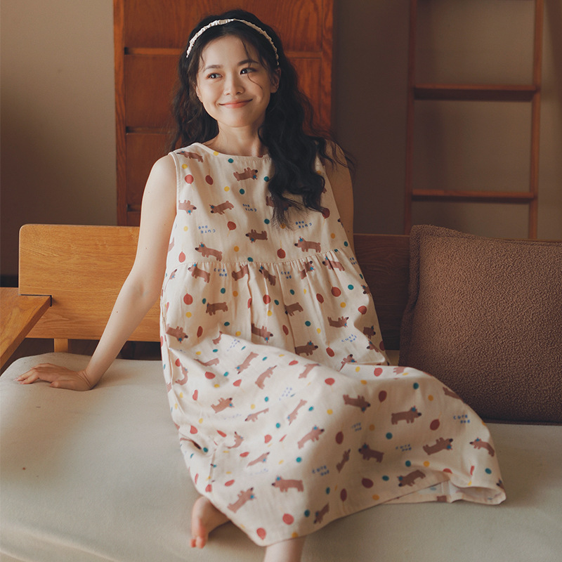 女士派對狗純棉無袖背心睡裙