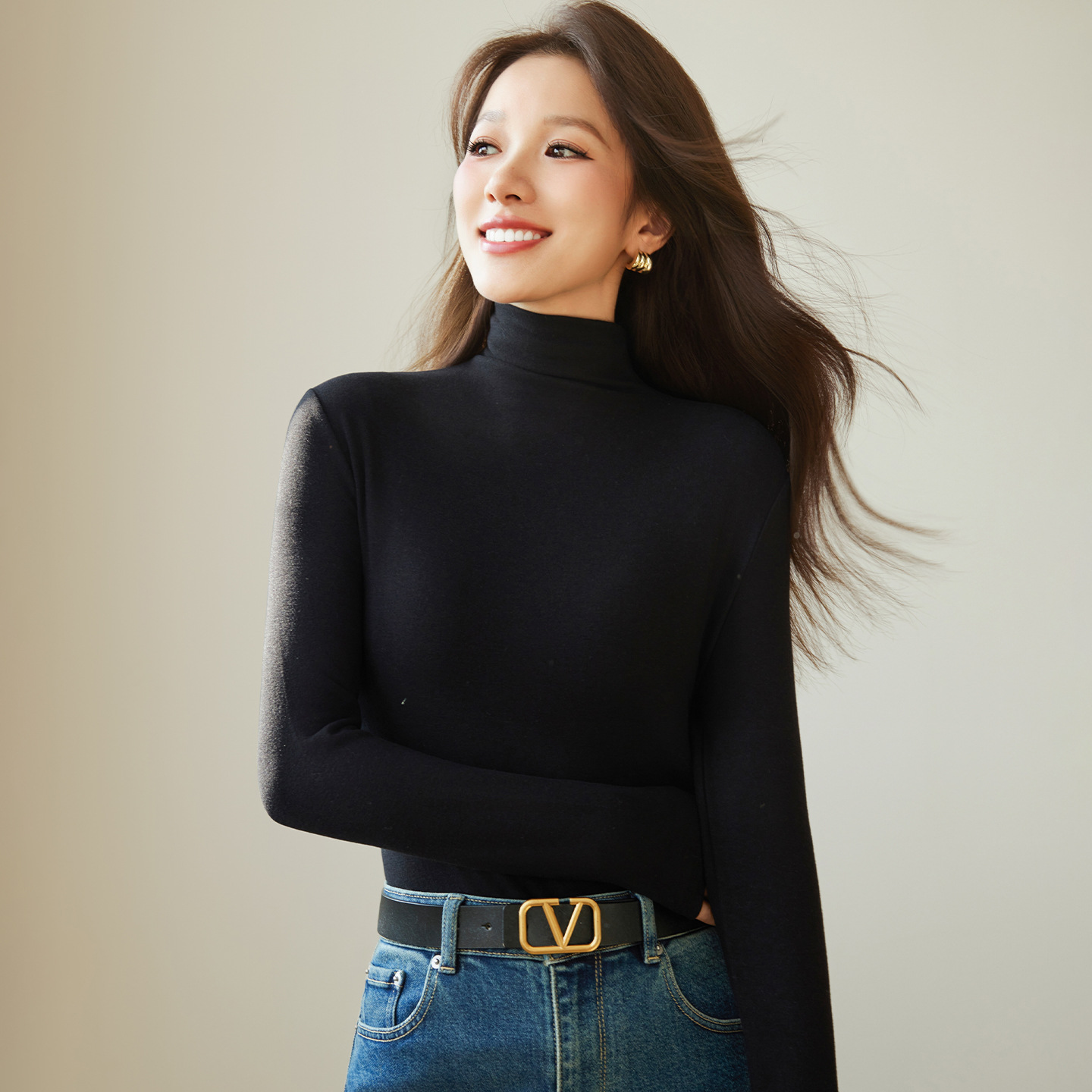 女士秋冬羊毛修身打底衫