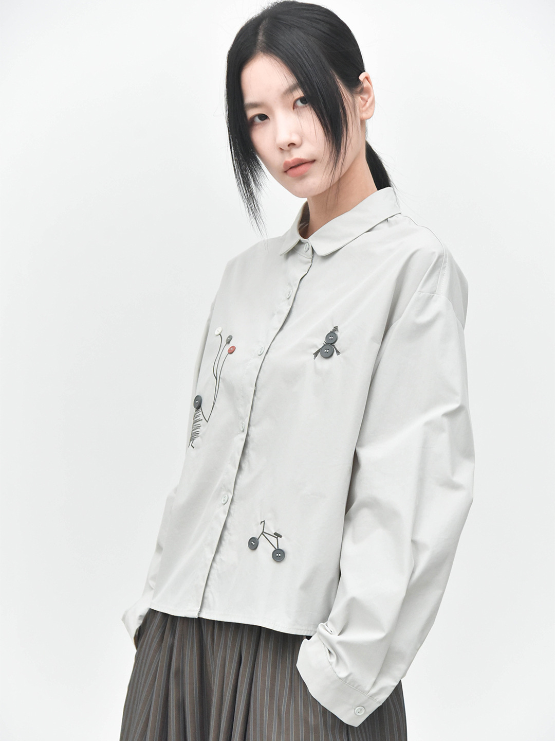 女童趣裝飾長袖襯衫