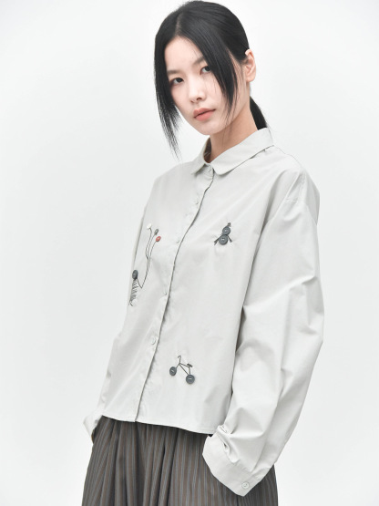 女童趣裝飾長袖襯衫