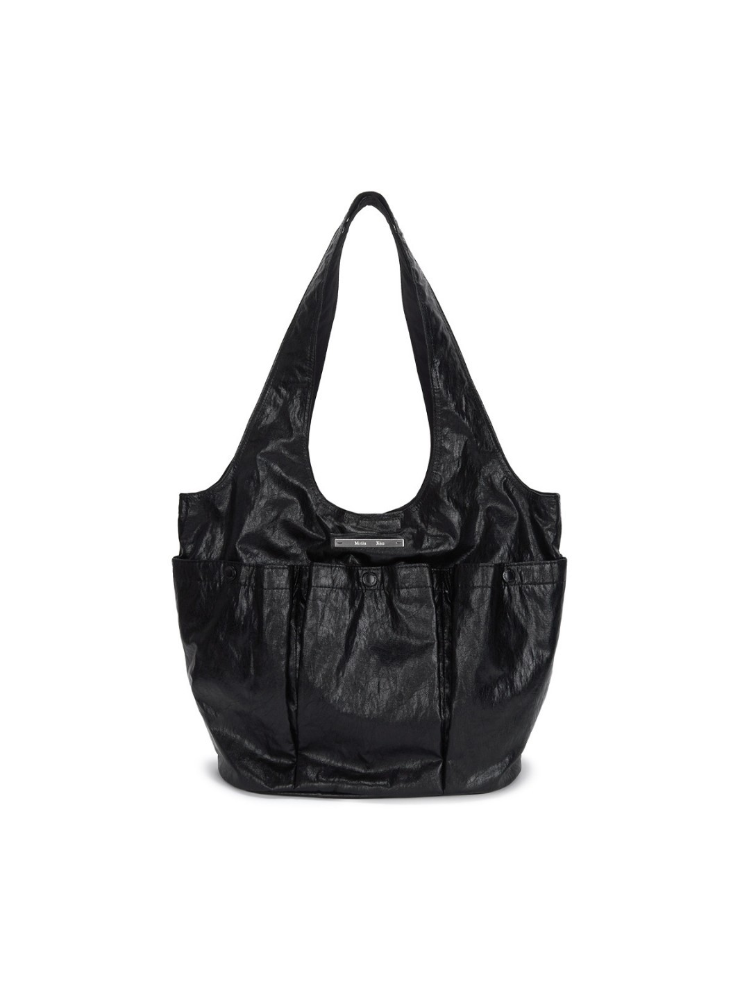 褶皺雙口袋單肩托特包