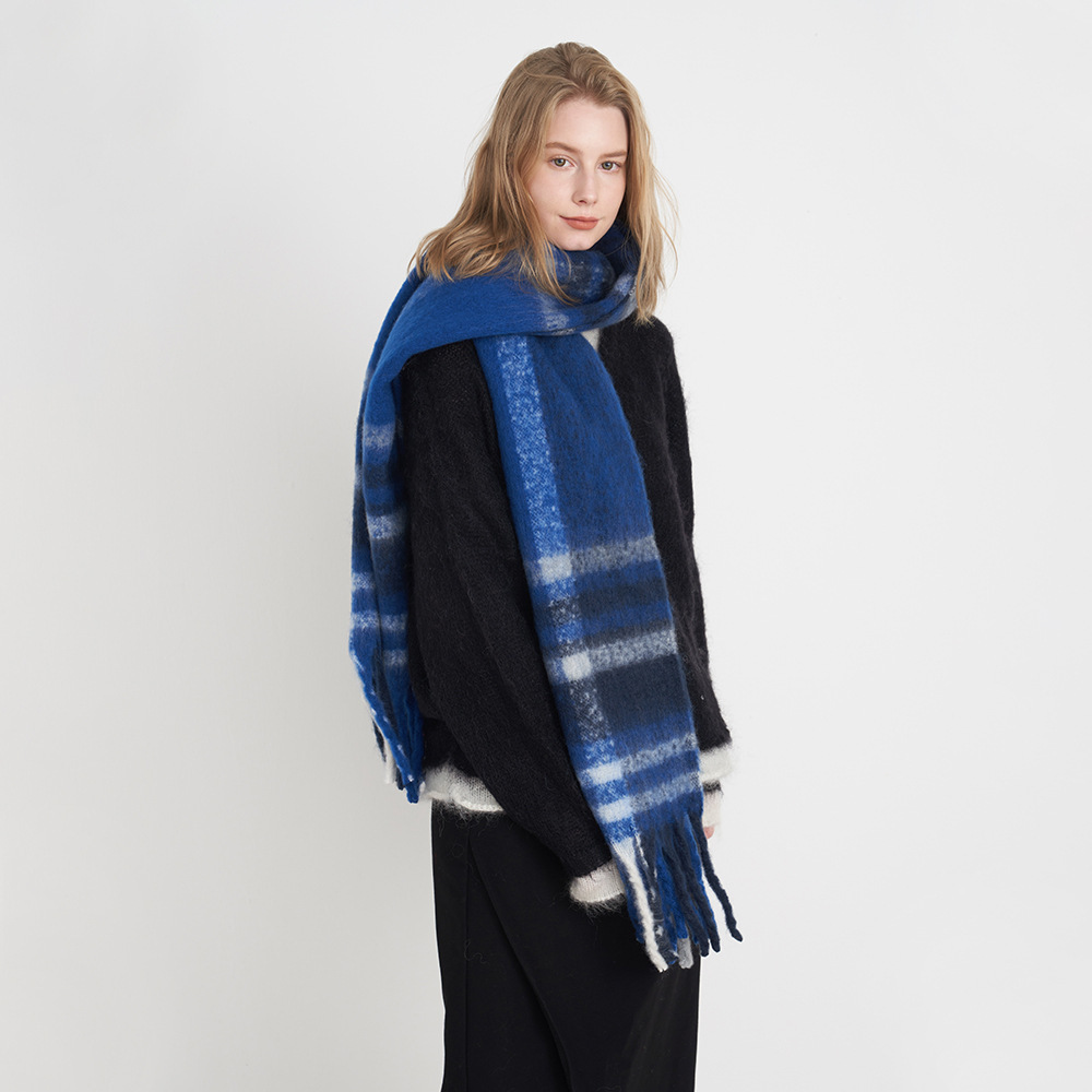 多色條紋格流蘇圍巾