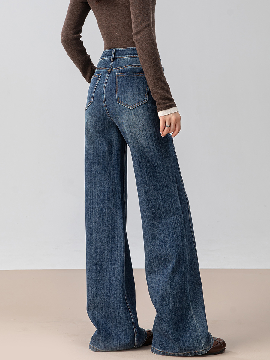 女士秋季復古微喇拖地牛仔褲