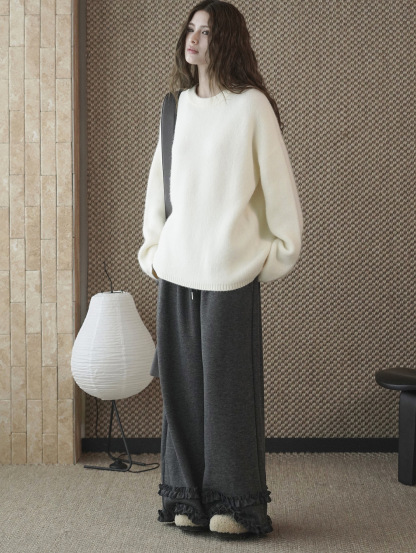 女士冬季高腰荷葉邊休閒褲