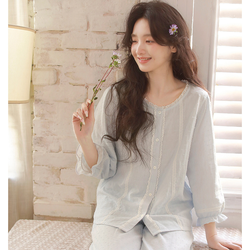女春夏棉紗圓領九分袖居家服