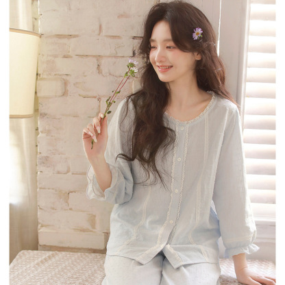 女春夏棉紗圓領九分袖居家服