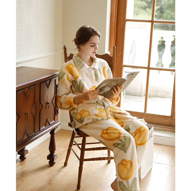 女士秋冬加绒加厚睡衣套装合集