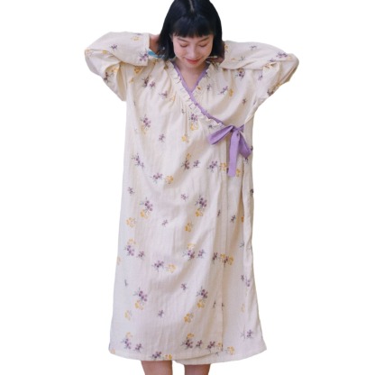 女士春秋國風長袖高級感睡袍