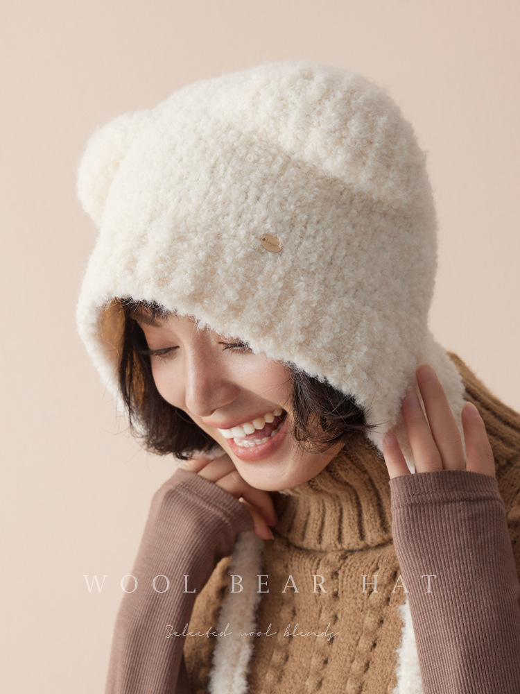 羊毛圈圈紗護耳小熊帽子