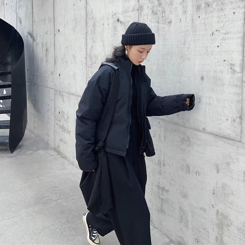 冬季短款立領大口袋不規則棉服