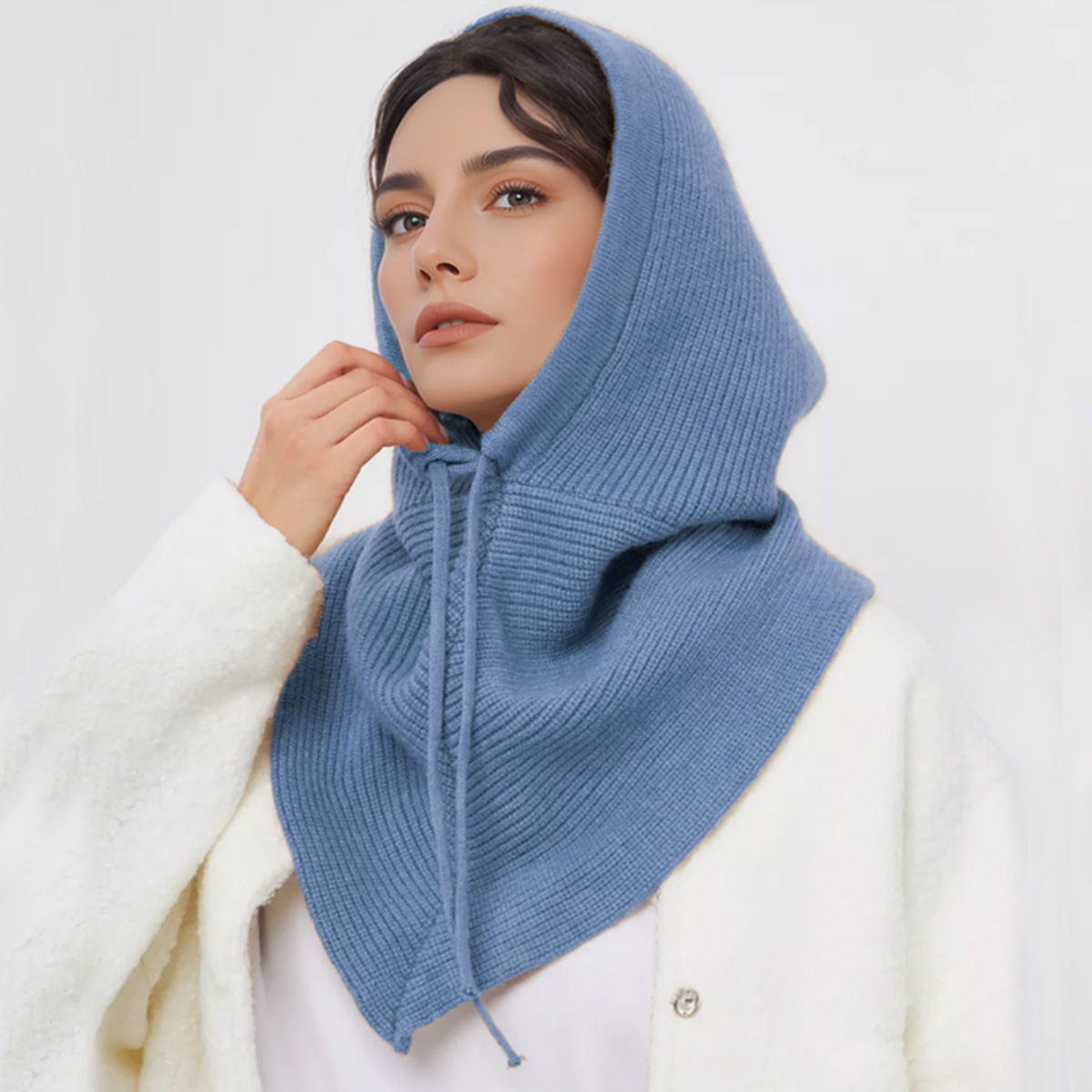 帽子圍巾一體兩用抽繩法帽