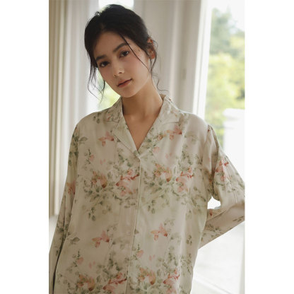 女士人棉貢緞愛麗絲玫瑰印花睡衣