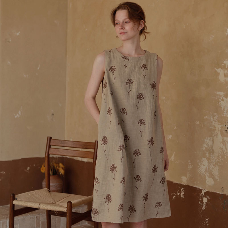 全棉色織提花雙層紗佈國風中長款睡裙