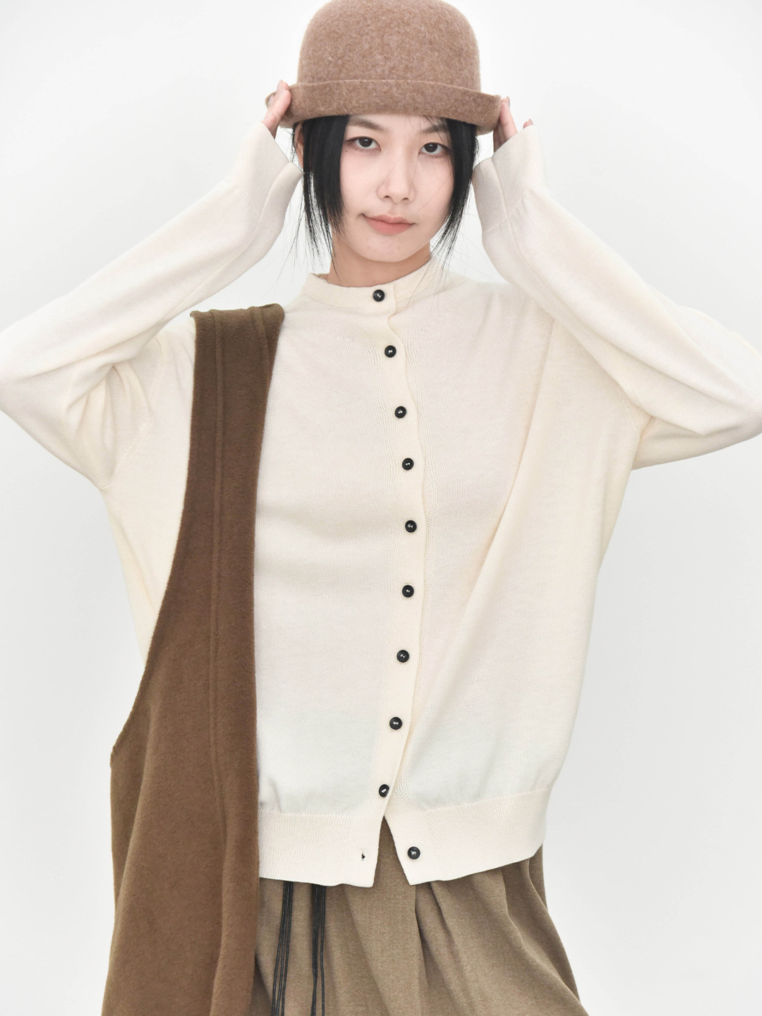 女士春秋溫柔色系羊毛混紡柔軟針織開衫