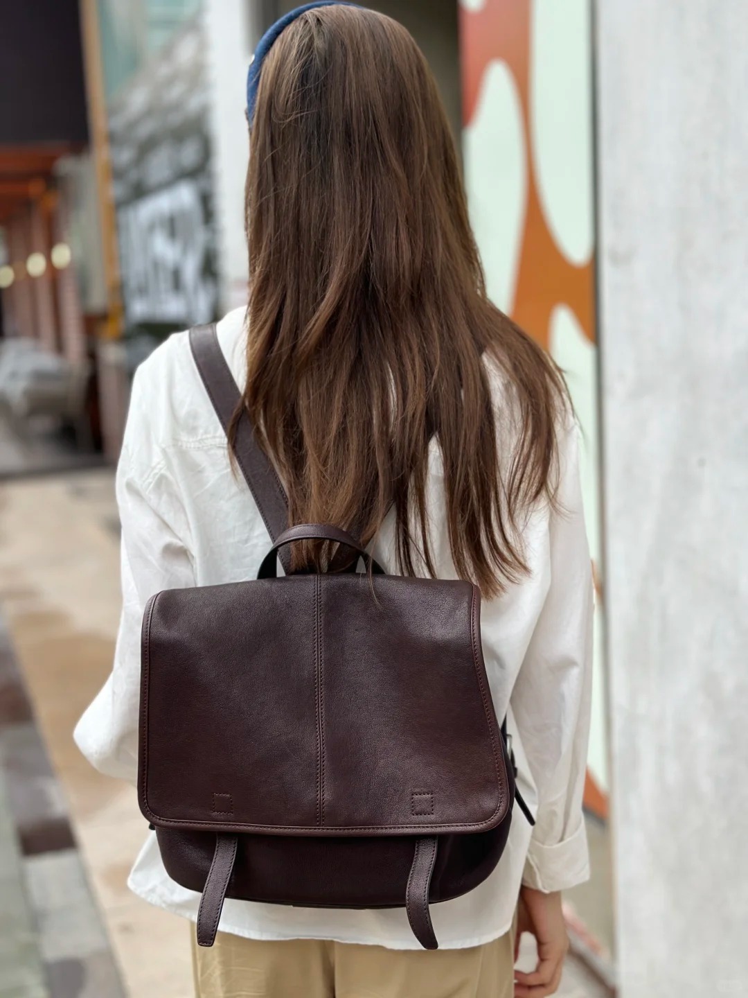 小衆大容量植鞣皮雙肩包