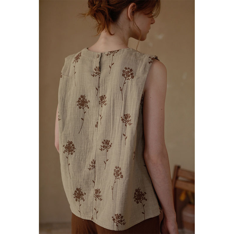 女士全棉色織提花雙層紗布國風無袖睡衣