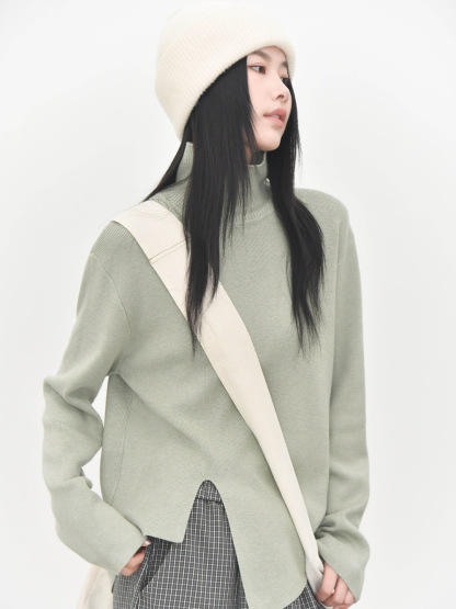 女士冬季開叉不規則高領毛衣