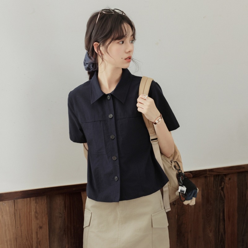 女夏短款工裝短袖襯衫