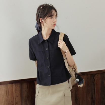 女夏短款工裝短袖襯衫
