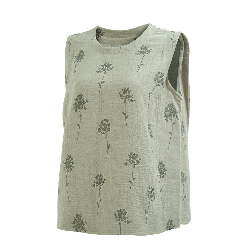 女士全棉色織提花雙層紗布國風無袖睡衣