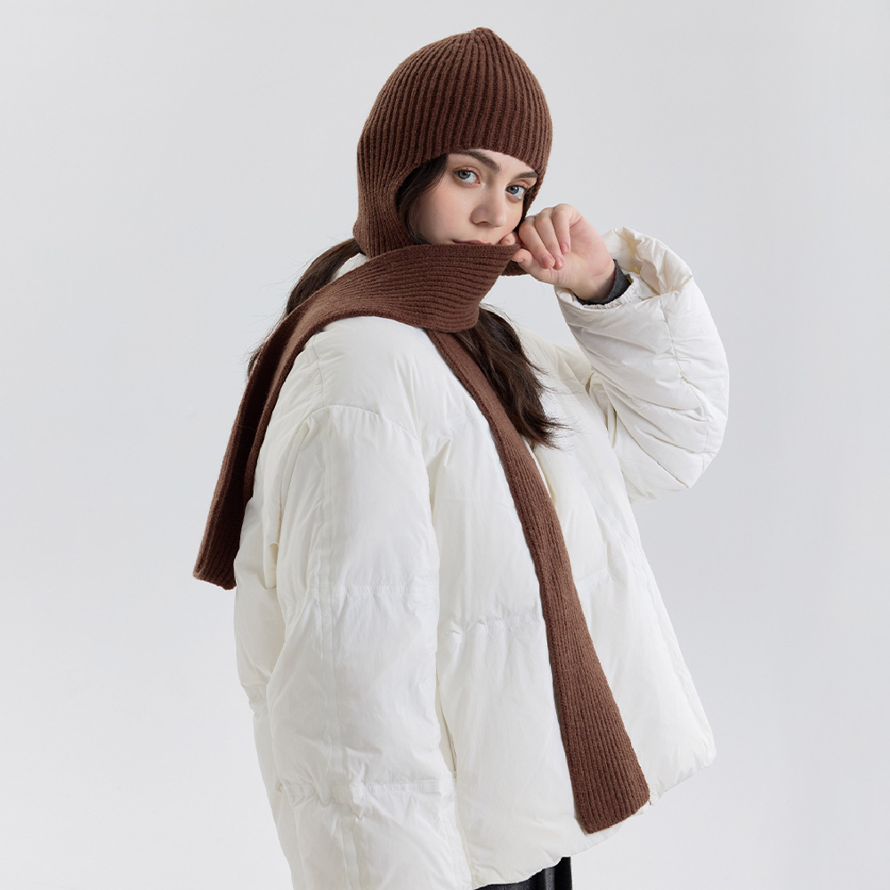 純色護頸一體連帽圍巾