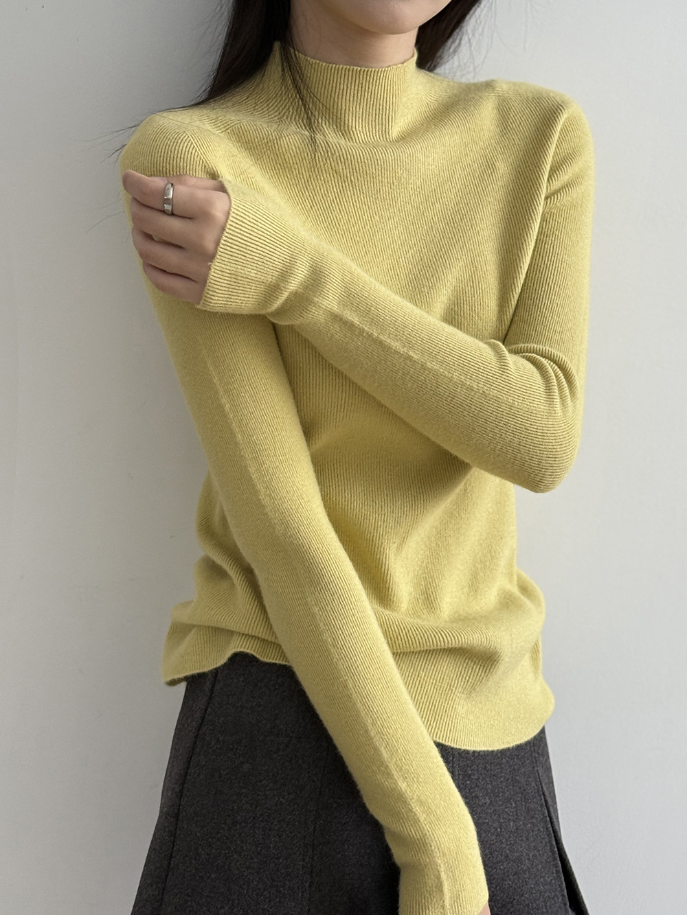 女士冬季半高領針織顯瘦打底衫