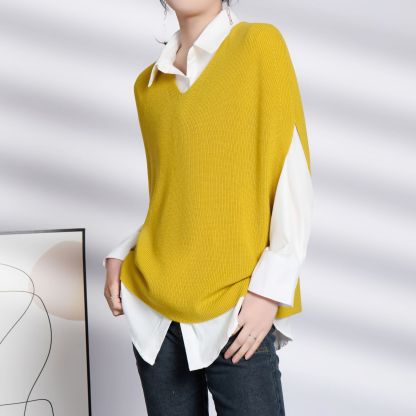 女士春秋V領寬鬆針織馬甲
