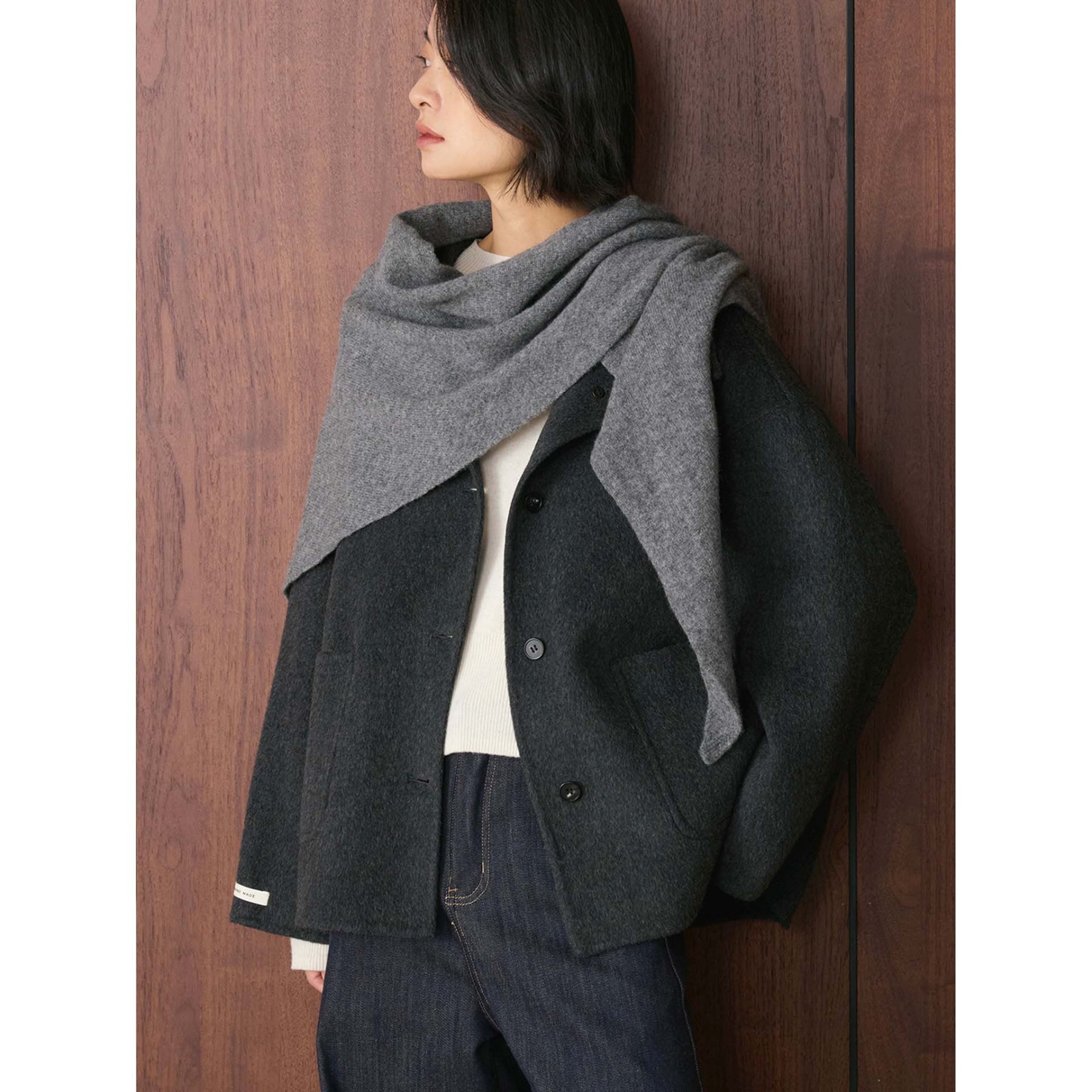 女士冬季連帽短款羊毛大衣