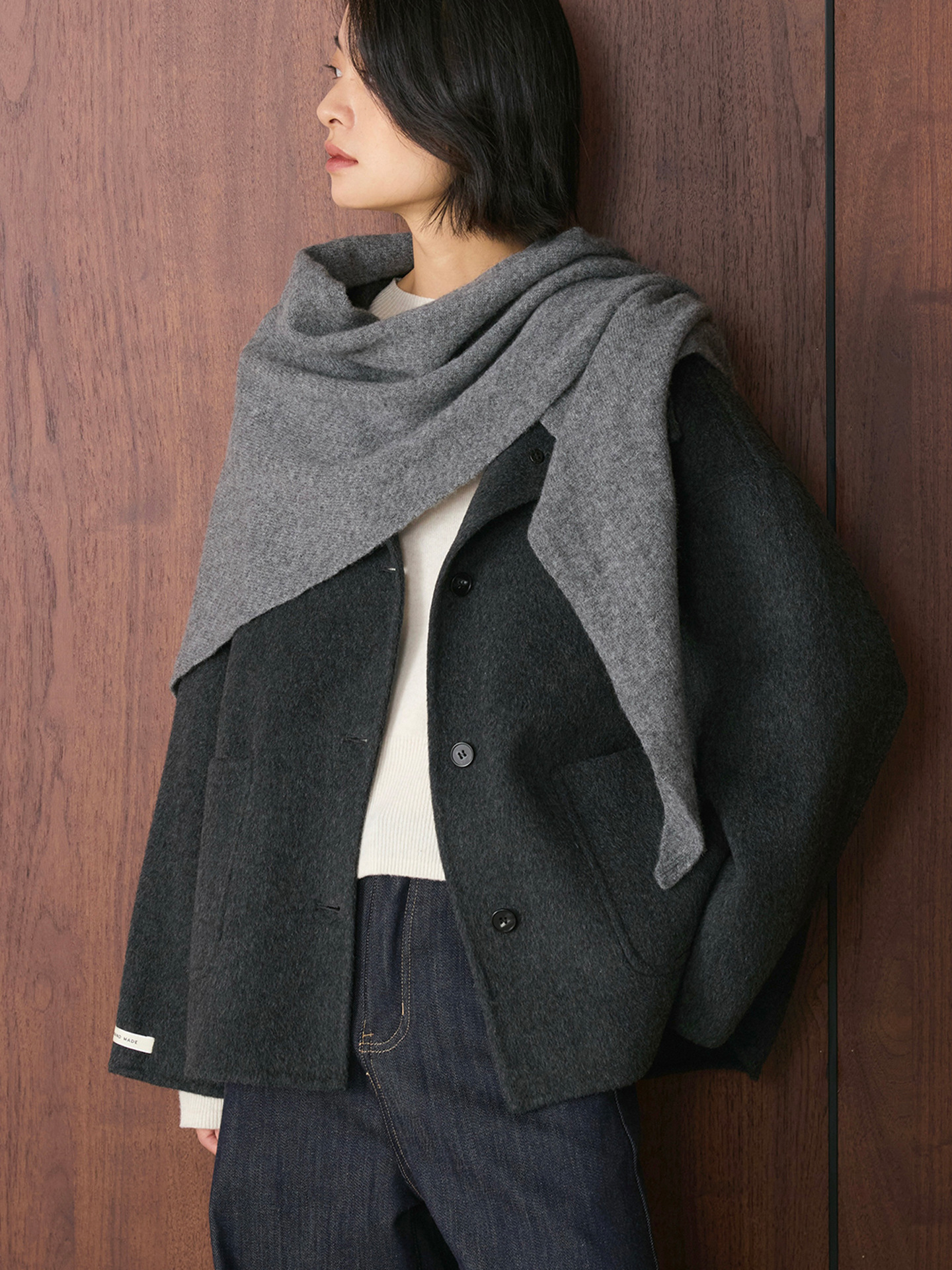 女士冬季連帽短款羊毛大衣