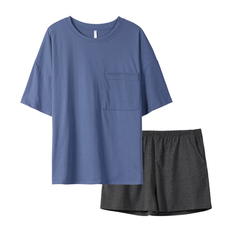情侶款夏純棉短袖短褲開衫居家服