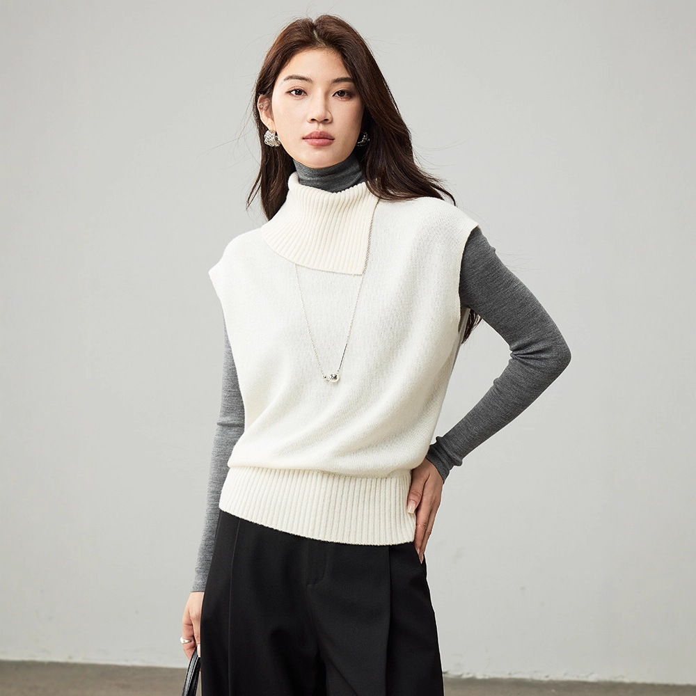 女士春秋100%羊毛翻領針織馬甲