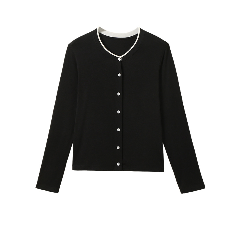 女春夏萊賽爾羊毛紐扣打底衫