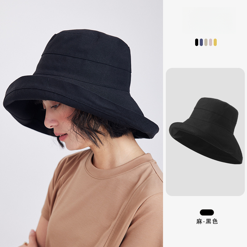 大帽檐日系棉麻可摺疊防曬帽