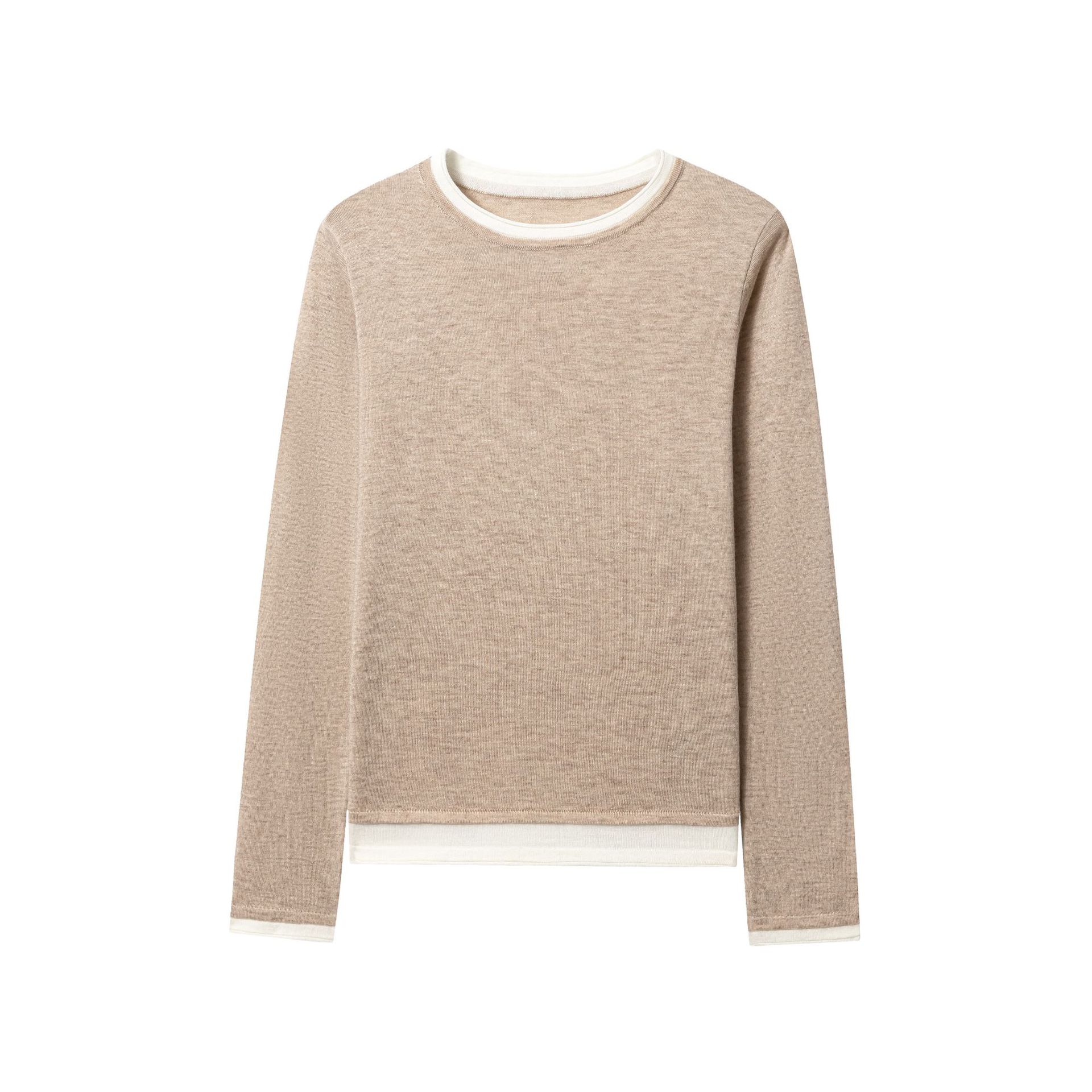 女士春秋羊毛假兩件套頭針織衫