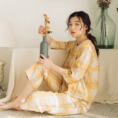 女款春夏純棉套頭七分袖九分褲居家服