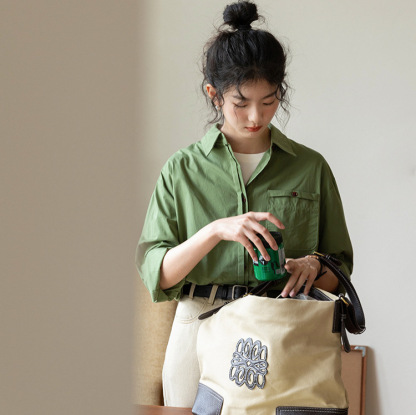 女士春季日系工裝長袖襯衫